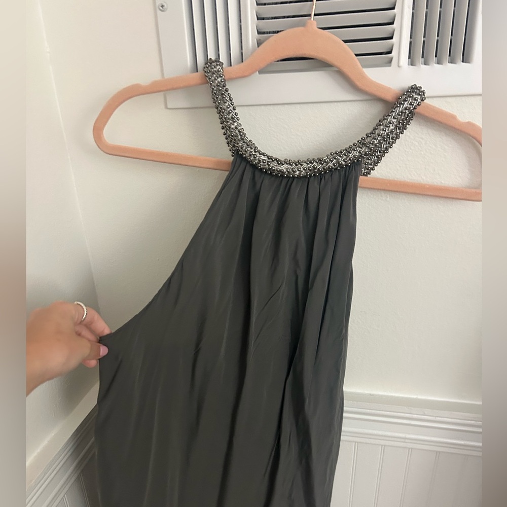 Ramy Brook Gray Satin Top with Gold Logo Label